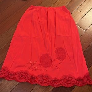 Vintage red lace embroidered slip